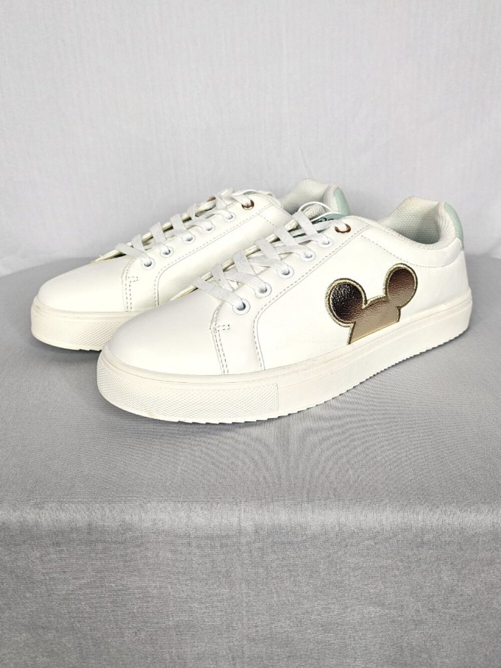 Disney Mickey Mouse White Gold Sneakers I Seafoam Trim I Women's Size 10